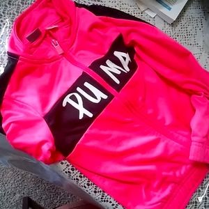 Puma girls neon pink and black track jacket